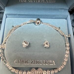 Cubic Zirconia Silver Plated Jewelry Set